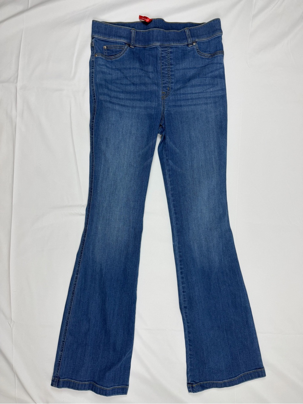 SPANX Pull On Flare Jeans XL High Rise Tummy Control Stretch Denim Blue